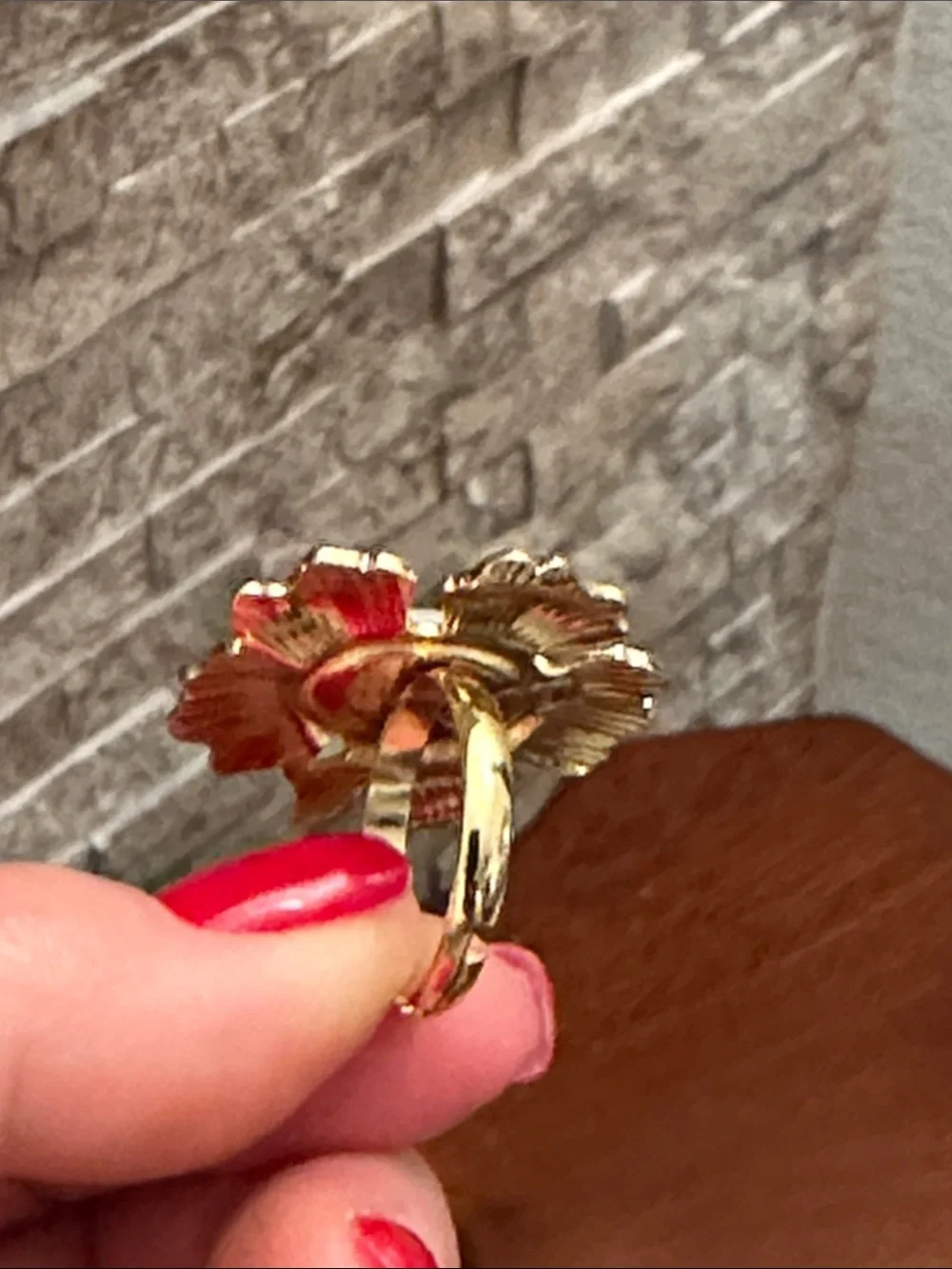 Gold Flower Pearl Center Statement Open Ring